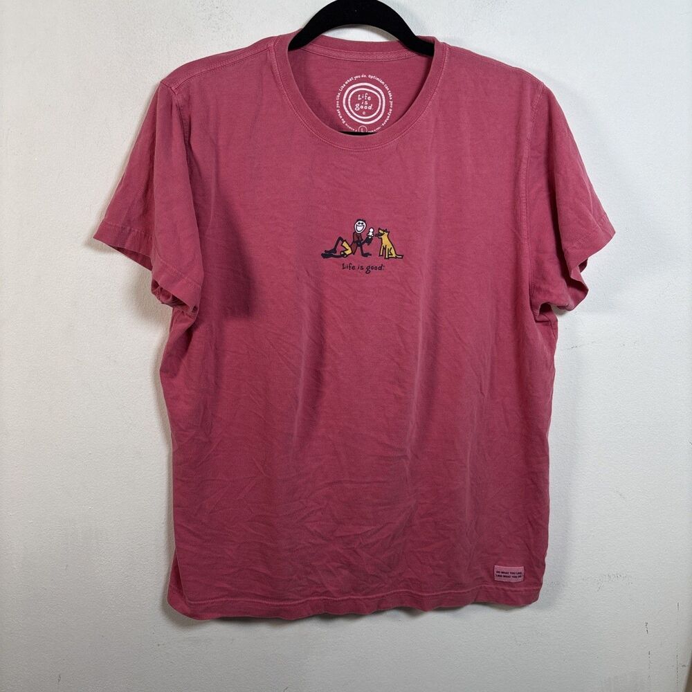 Vintage Life Is Good Pink Graphic T-Shirt Y2K Retro Casual Unisex Tee size L